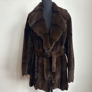 100% Fur Belted Coat – Size 4 – Chocolate Brown – Mid-Length